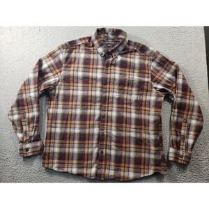 Eddie Bauer Men's Plaid Button Down Shirt - Brown, Gold, White